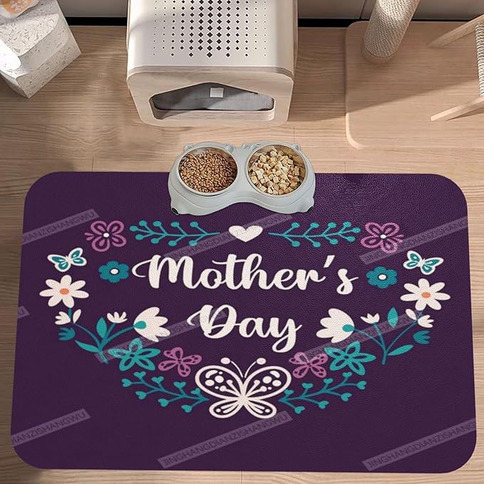 Pet Feeding Mat Absorbent Dog Mat for Food and Water Bowl Dog Accessories Happy Mother's Day Floral Gift for Mom Lm Pet Supplies Dogs Quick Dry Cat Water Dispenser Mats 18X12In