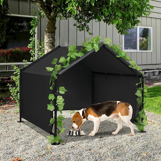 Large Dog Shade for Outside - LitaiL Outdoor Dog Kennel for Small Dogs, 47.2" x 47.2" x 39.4" Outdoor Sun Rain Canopy Pet House, Waterproof Pet Canopy Shelter for Small Animals, Black