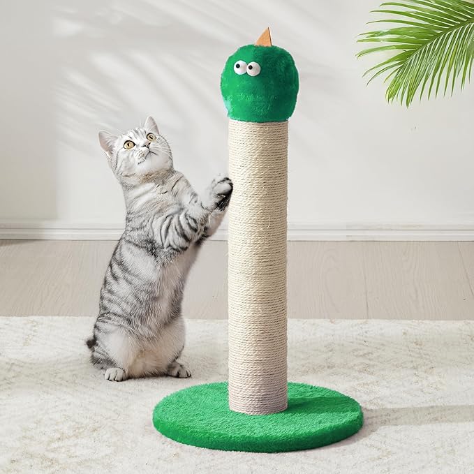 22'' Cat Scratching Post, Cat Scratchers Tree Tower for Indoor Kitty with Extra Wide 13.4" Stable Base, Scratching Post with Natural Sisal & Velvet Fabric for Small, Medium Cat, Green