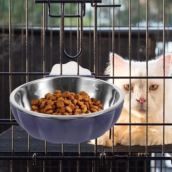 TEHAUX Hanging Pumpkin Pet Bowl Small Blue, Detachable Stainless Steel Dog and Cat Feeding Water Bowl for Crate and Cage Puppy Supplies