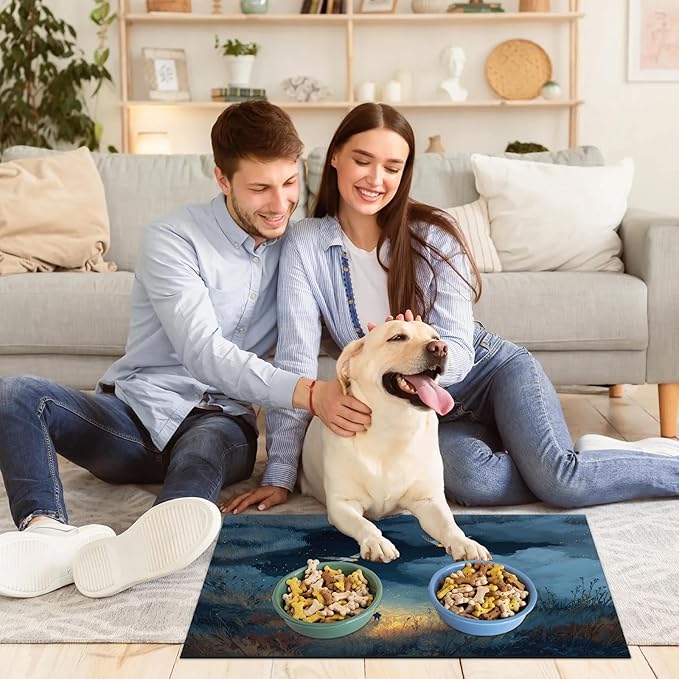 Sky Cloud Dog Food Mat for Floors Absorbent, Quick Dry Water Dispenser Mat for Food, Water, Pet Supplies 24" x 32", Swallow