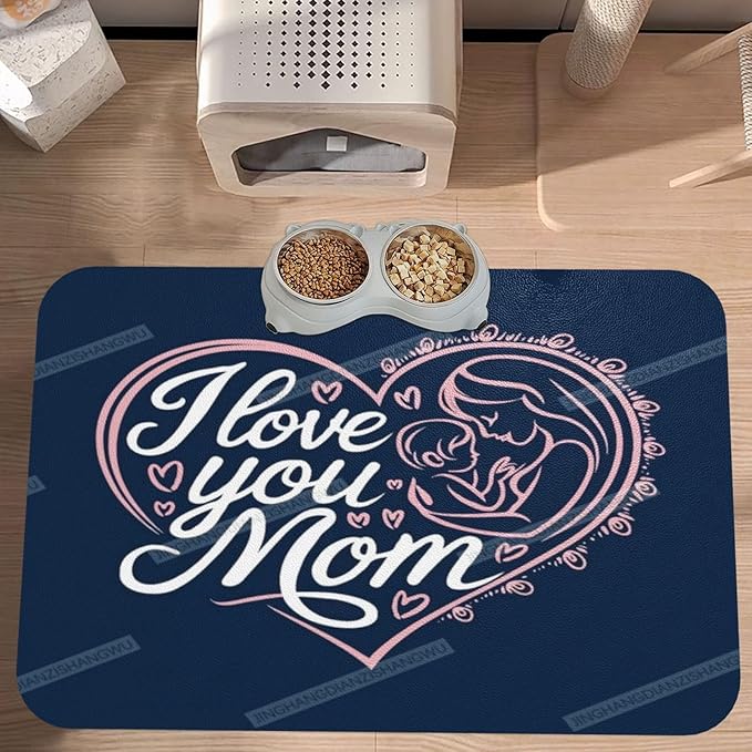 Dog Food Mat for Floors Absorbent Quick Drying Happy Mother's Day Floral Gift for Mom Km Pet Cat Food Mat Easy-to-Clean Pet Feeding Mats Dog Bowl Mats 18X12In