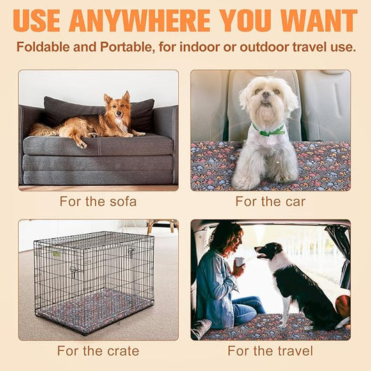 BEAUTYZOO Dog Bed Crate Pad 48 x 30 inch, Washable Dog Crate Mat for XX-Large Sized Dogs, Anti-Slip Pet Crate Bed Kennel Pad, Durable Cozy Puppy Sleeping Mat Rectangle Mattress, Colorful Paw