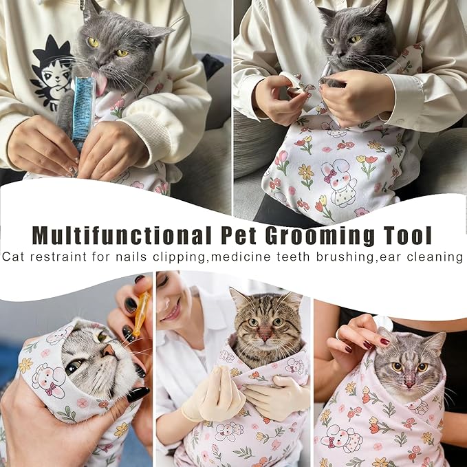 27.6‘’ Cat Grooming Wrap Cat Wrap for Cutting Nails Cat Restraint for Nail Clipping Cat Swaddle Wrap Cat Burrito Wrap Anti-Scratch Anti-Escape Multifunctional Pet Tool - Nail Clipper Included