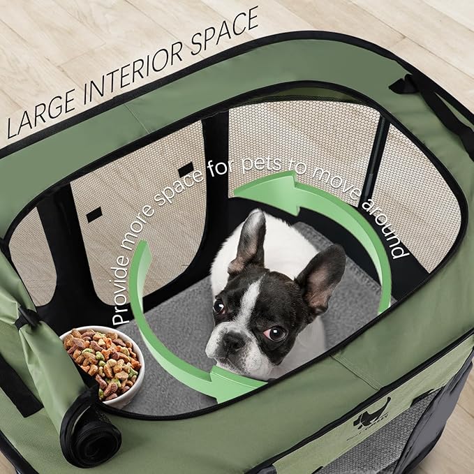 Rest-Eazzzy Dog Playpen, Foldable Kitten Playpen for Medium Dogs, Portable Pet Puppy Playpen with Removable Shade Cover, Indoor Outdoor Travel Camping Use for Small Pets with Carrying Case (L, Green)