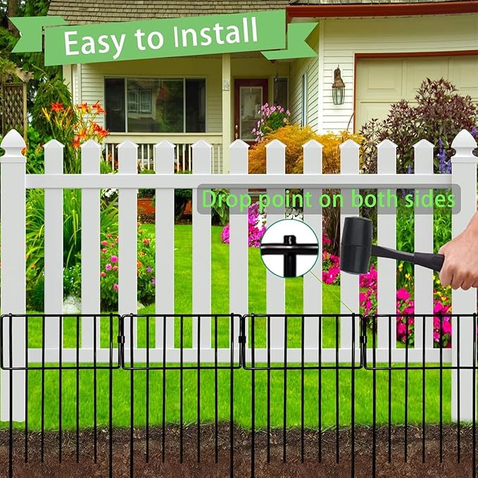 30 Pack Animal Barrier Fence, No Dig Fence Decorative Fences, Rustproof Metal Small Garden Fence Border for Dogs Rabbits (Black, 30 Pack,30Ft)