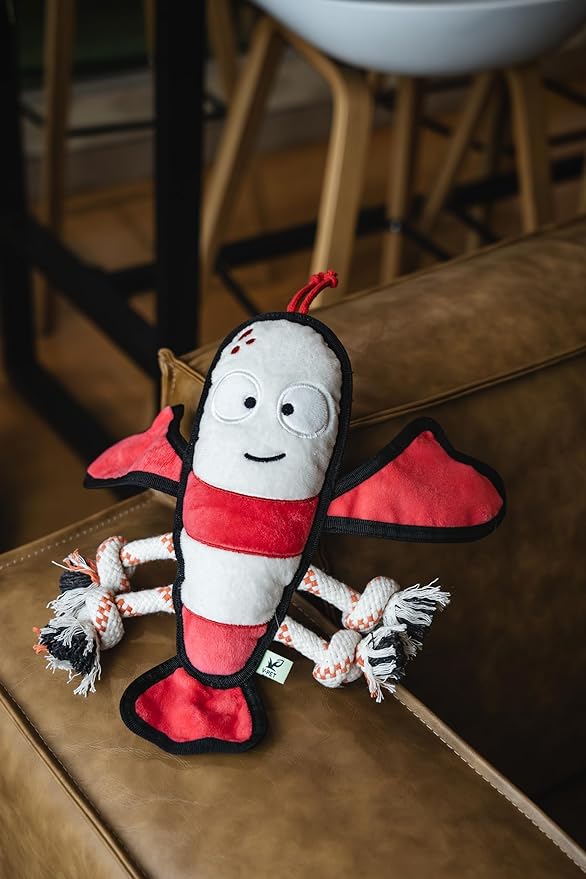 Dog Toy, Squeaky Plush Dog Toy, Rough & Tough Interactive Pet Toy, Recycled Fabric and Double Stitched (Lobster)