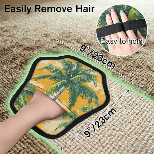 Reusable Pet Hair Removal Glove Palm Tree Themed Magic Brush for Cat & Dog Hair Remover for Car, Sofa, Bedding, Clothes - 9x9 Mitt Washable