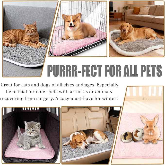 SUPRIY 2-Pack (Pink + Gray) Self-Warming Cat Mat Self-Heating Dog Mat Warm Pet Pad Reflective Heating Pet Bed Waterproof and Washable Suitable for Dog Cat Bed Cage Mats Blanket (Medium19x27.5IN)