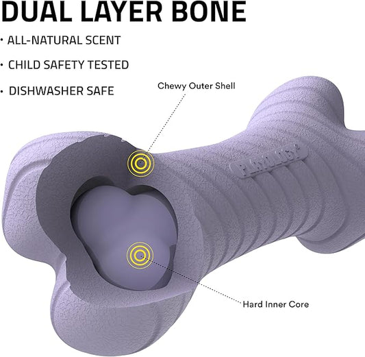 Playology Dog Toys | Dual Layer Bone Durable Chew Toy Bone for Dogs | Medium Lamb Scented Toy - Easy to Clean and Made from Non Toxic Materials