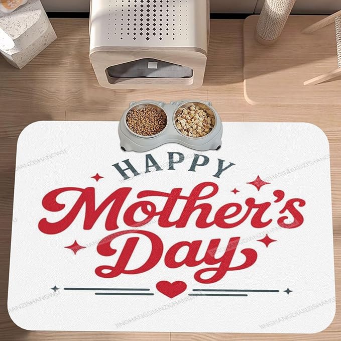 Pet Feeding Mats with Residue Collection Happy Mother's Day Floral Gift for Mom Gi Waterproof Dog Cat Bowl Mat 24x16In with Prevent Water Food Spills