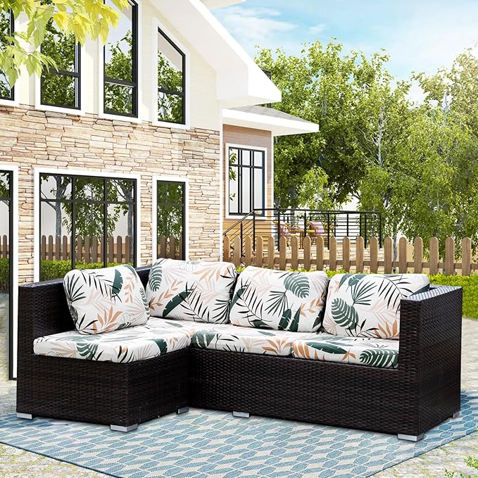 HANDONTIME Modern Plants Outdoor Cushion Covers 8pcs Green Leaves White Couch Cushion Covers Replacement Patio Couch Cover Sofa Cover Indoor Patio Cushion for Outdoor Furniture Washable, Cover Only