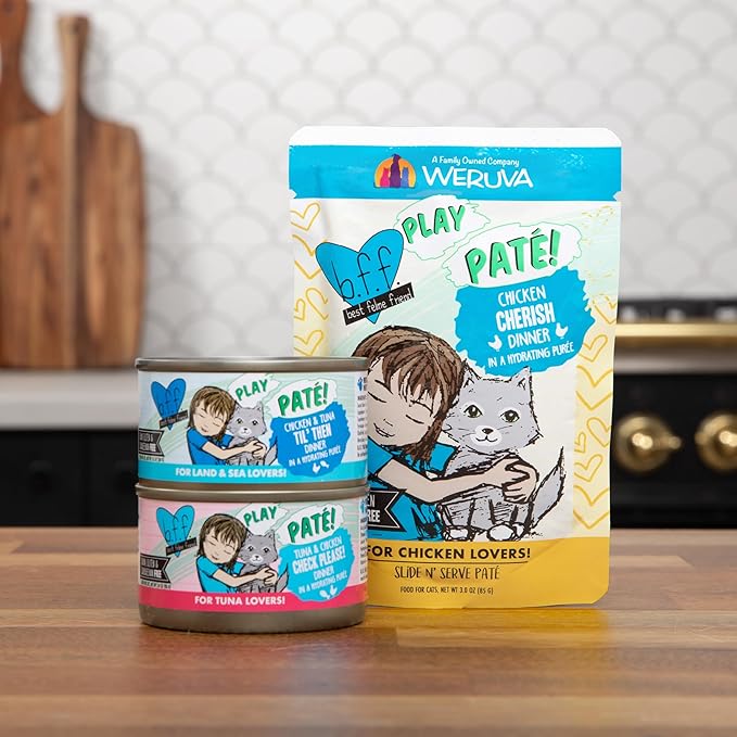 Weruva B.F.F. Play - Best Feline Friend Paté Lovers, Aw Yeah!, Salmon & Tuna Tuck Me in with Salmon & Tuna, 5.5oz Can (Pack of 8)