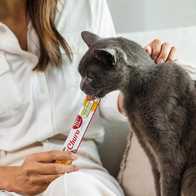 INABA Churu for Senior 10+, Creamy Lickable Cat Treats with Taurine, Vitamin E & C, 0.5 Ounces Each, 24 Tubes (4 per Pack), Chicken Recipe