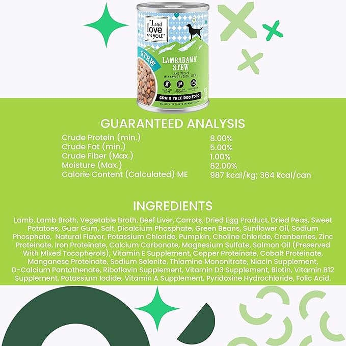I AND LOVE AND YOU Wet Dog Food - Lambarama Stew - Lamb Recipe, Grain Free, Filler Free 13 Ounce (Pack of 1)