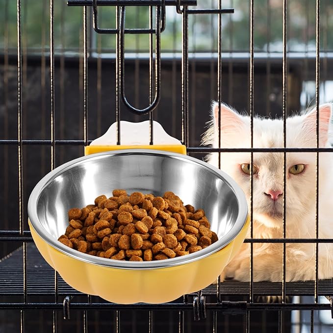 Hanging Pumpkin-Shaped Pet Feeder Bowl, Small Yellow Plastic Cage Cat Feeder and Dog Bowl for Crate Feeding and Watering Supplies