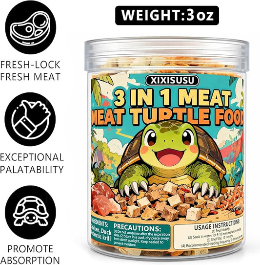 Freeze-Dried Chicken, Duck & Krill for Turtles, Cats & Dogs | 3 oz Canister | Protein-Rich Diet for Aquatic Turtles, Sensitive Stomach Pets & Skin Health (3 oz)