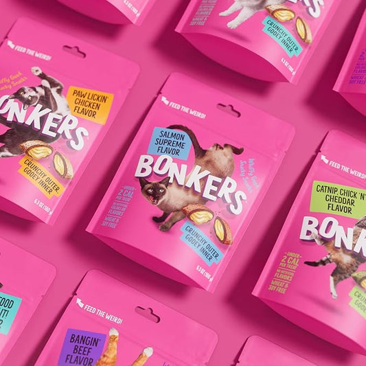 Bonkers Bites, Crunchy & Soft Salmon Supreme Flavor Cat Treats, Low Calorie Pet Treats, Training Treats or Food Topper, 3 OZ Resealable Bag for All Breeds and Ages, Value Pack (10 Pack)