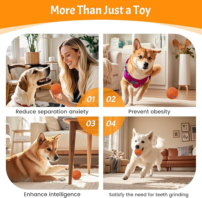 Dog Balls: Interactive Dog Ball, Self-Moving Dog Toy with Auto-Rolling & Bouncing, E-TPU Material, IP54 Waterproof, Motion-Activated (Orange, Large)