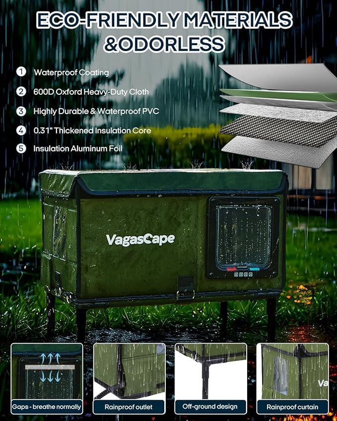 Heated Cat House for Outdoor in Winter, Insulated Weatherproof Cat Shelter with Heating Pad and Safe Escape Door, Waterproof Warm Home for Outside Barn Feral Stray Cat(Green)