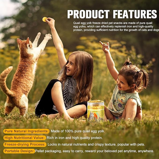 Premium Freeze-Dried Quail Egg Yolks - All-Natural Snack for Cats and Dogs, 100% Pure Quails Yolk Ingredients Pet Treats, Supports Growth with Protein & Iron, Crispy, Nutrient-Dense (S, Apple)