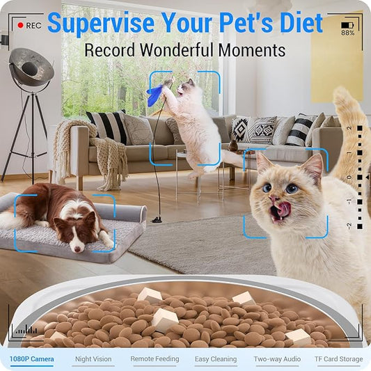 Automatic Cat Feeder with Camera: 5G WiFi Automatic Dog Feeder with Night Vision, 7L Auto Cat Food Dispenser with 1080P Camera for Multiple Pet, Detachable for Easy Clean -29 Cup (ACF100W-B)
