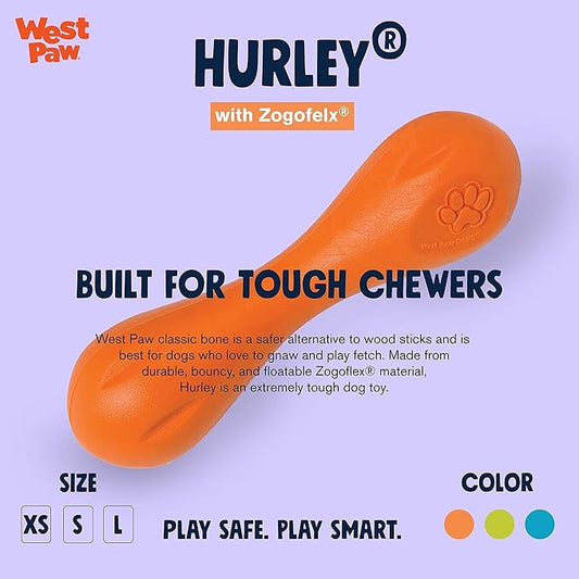 WEST PAW Zogoflex Hurley Dog Bone Chew Toy β Floatable Pet Toys for Aggressive Chewers, Catch, Fetch β Bright-Colored Bones for Dogs β Recyclable, Dishwasher-Safe, Non-Toxic, Large, Tangerine