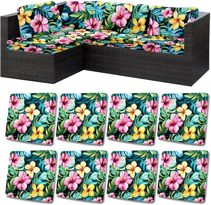 HANDONTIME 8Pcs Outdoor Patio Cushion Covers Multi Floral Stretch Couch Cushion Cover Patio Couch Slipcover for Outdoor/Indoor Washable Jungle Non-Slip Furniture Protector for Pet (Multi, Cover Only)