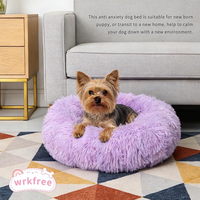 Fluffy Purple Dog Bed Extra Small Washable,Calming Dog Bed Princess for Small Dogs 15 inches Donut Soft Small Pet Bed,Anti Anxiety Round Fits up to 5 lbs Warm Comfort Pets Beds for Puppy Dogs Indoor