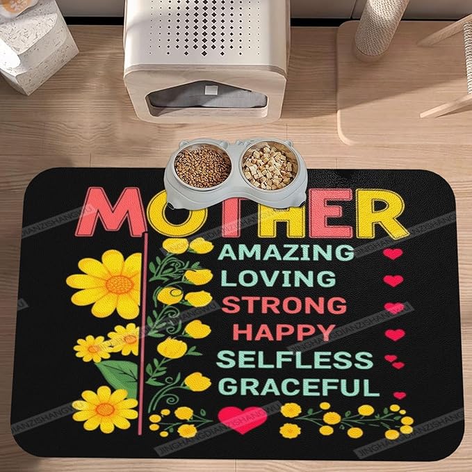 Dog Food Mat Dog Mat for Food and Water 18X12In Happy Mother's Day Floral Gift Mom Jv No Stains Cat Pet Feeding Mats Water Bowl for Messy Drinkers
