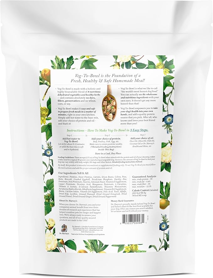 Dr. Harvey's Veg-to-Bowl Dog Food, Human Grade Dehydrated Base Mix for Dogs, Grain Free Holistic Mix (3 Pound)