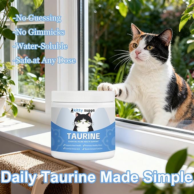 Taurine,Kitty supps Taurine Powder for Cats,Boost Energy & Vitality,Mix in Food, Water-Soluble,with Dosing Spoon (2)