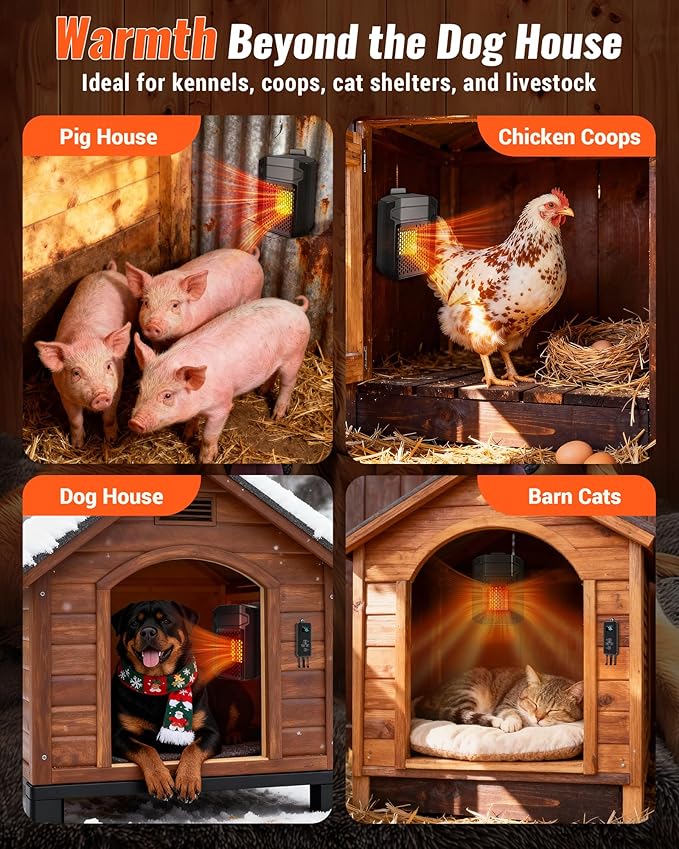 PETNF Dog House Heater with Thermostat & WiFi App Control 2026, 45–113°F, 24H Timer, 500W Fast Heating Outdoor Pet House Warmer, Safe Anti-Chew Cord, Waterproof for Dogs, Cats & Chicken Coops