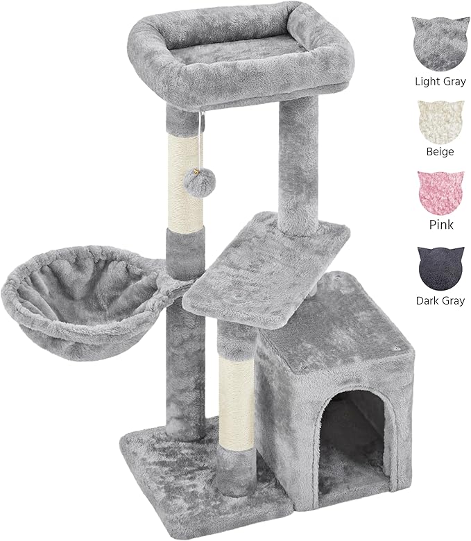 Yaheetech 34.5in Scratching Post, Cat Scratchers for Indoor Cats and Kittens, Multifunctional Activity Post w/Sisal Rope&Dangling Ball&Large Condo, Light Gray