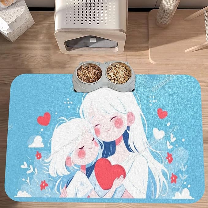 Dog Food Mat Dog Mat for Food and Water 18X12In Happy Mother's Day Floral Gift for Mom Iz No Stains Cat Pet Feeding Mats Water Bowl Messy Drinkers