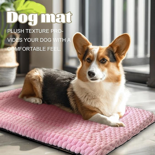 Dog Bed Crate Mat, Soft Durable Washable Anti-Slip Kennel Pad for Dogs & Cats, Reversible (Pink, M(30"*20"*1.5"))