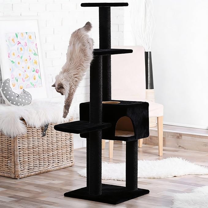 8 Pcs M8 Cat Scratching Post Replacement 15.7x3.1'' Sisal Pole Cat Tree Climbing Post Replacement with Screw Refill Scratcher Pole, Indoor Kitten Tree Tower Spare Furniture Protector (Black)