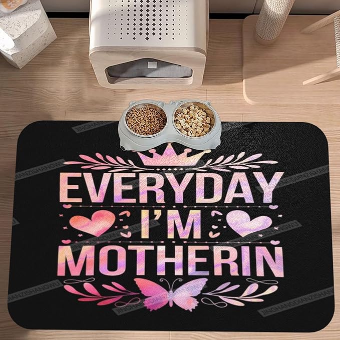 Pet Feeding Mat Pink Happy Mother's Day Floral Gift Mom Ci Dog Food Mat for Food Water No Stains Quick Dry Dispenser Cat Bowl Mats for Messy Drinkers 24x16In
