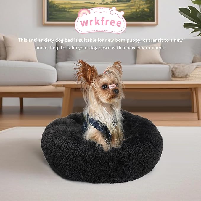 Black Dog Bed Extra Small Washable,Calming Dog Bed Princess for Small Dogs 15 inches Donut Soft Small Pet Bed,Anti Anxiety Round Fits up to 5 lbs Warm Comfort Pets Beds for Puppy Dogs Indoor