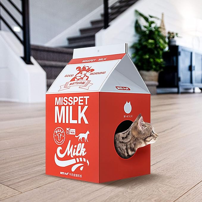 FluffyDream Cat Scratcher Cardboard, Scratching Pad House Bed Furniture Protector, Infinity Shape, Curved (Red, Milk Box)