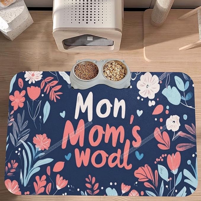 Dog Food Mats for Floors Absorbent Pet Cat Food Mat Happy Mother's Day Floral Gift for Mom Hc Non Slip Dogs Bowl Mats Water Dog Placemats Feeding Mat Pet Supplies 24x16In