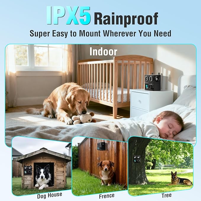 Anti Barking Device for Dogs, Ultrasonic Dog Bark Deterrent Devices with 4 Modes Up to 50ft (270°), Dog Barking Deterrent Devices, Bark Box, Barking Control Devices for Dog Training in Outdoor/Indoor