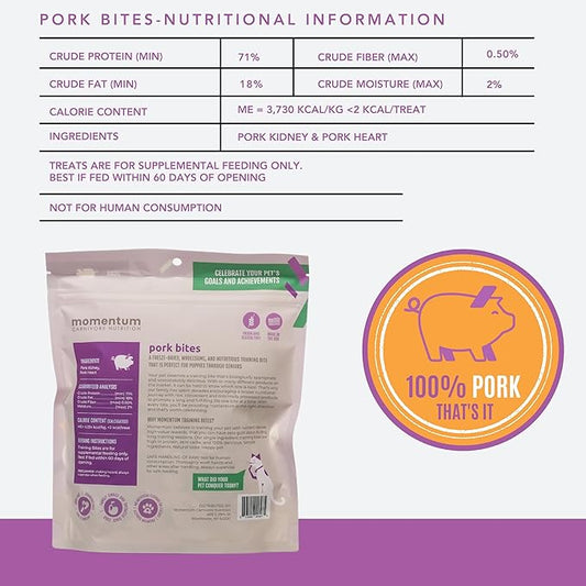 Momentum Carnivore Nutrition Freeze-Dried Pork Training Bites β Two Ingredients-Pork Kidney and Heart, Grain-Free, All-Natural Dog Treats βMade in USA β Perfect for Training & Rewards- 2.5 oz Bag