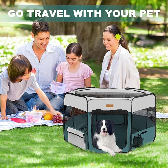 Dog Playpen, Portable Pet Play Pen for Cat, Puppies, Rabbits, Chickens, Foldable Large-Capacity Pet Tent for Indoor/Outdoor Travel Camping (Size XL Without Carry Bag)