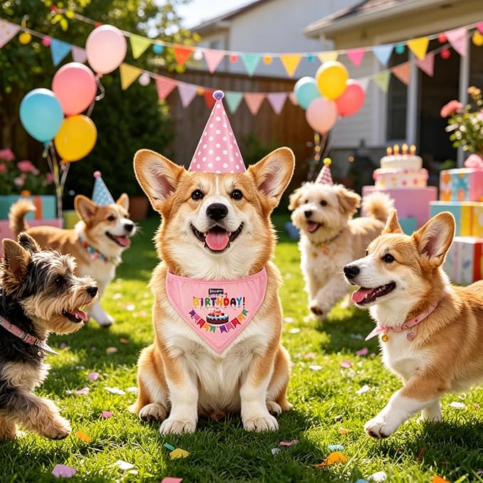 Pet Birthday Party Supplies Dog Birthday Bandana Hat Set Suitable for Small Medium Dogs Cats Dress up Accessories