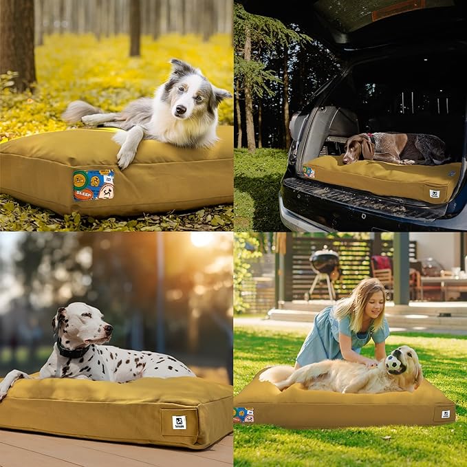 Sytopia 42 Inch Canvas Chew-Proof Outdoor Dog Bed for Extra Large Dogs, Waterproof Washable Removable Cover, Indoor Patio Pet Pad, Yellow