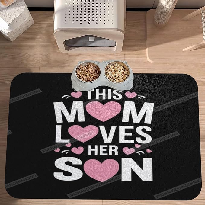 Pet Feeding Mats with Residue Collection Happy Mother's Day Floral Gift for Mom Jl Waterproof Dog Cat Bowl Mat 18X12In with Prevent Water Food Spills