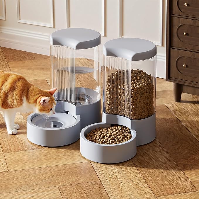 Pet Feeder and Water Dispenser Automatic for Dogs Cats,Waterer and Gravity Food Feeder for Small & Medium Dogs Cats Puppies,6-Pound Food,1-Gallon Water, Easily Clean (White)