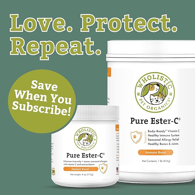 Wholistic Pet Organics Ester-C Powder for Dogs & Cats - Cat & Dog Allergy & Itch Relief - Vitamin C Immune Support Supplement - Itchy Skin Support for Seasonal Dog Allergy Relief - 1 lb - 454 Scoops