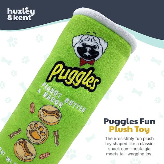 Huxley & Kent Funny Dog Toy w/Squeaker β Power Plush Squeaky Dog Toys for Small, Medium & Large Dogs β Soft Stuffed Animal for Indoor Play & Fetch - Puggles Can, Small